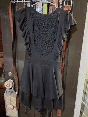 Black Women’s Ruffle Crochet Front Romper